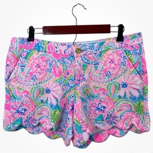 Lilly Pulitzer Buttercup Knit Scallop Shorts Flock Full of Fun Sz 6 Pink Floral